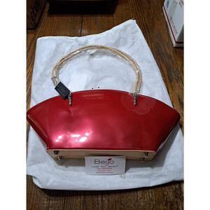 New Beijo Over the Moon Red Berry Tan Purse Handbag Shoulder Bag Pocket Book